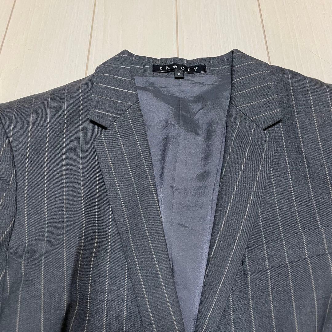 theory ストライプ ビジネスパンツスーツ フレアパンツ グレー