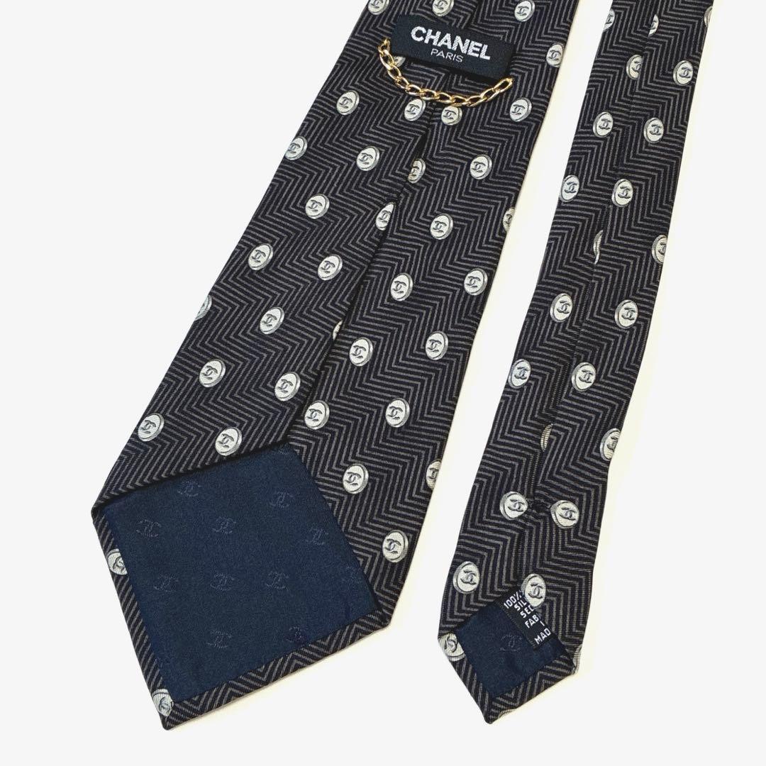 ◆CHANEL シャネル ネクタイ 美品 ココマーク 総柄 ロゴ ブラック