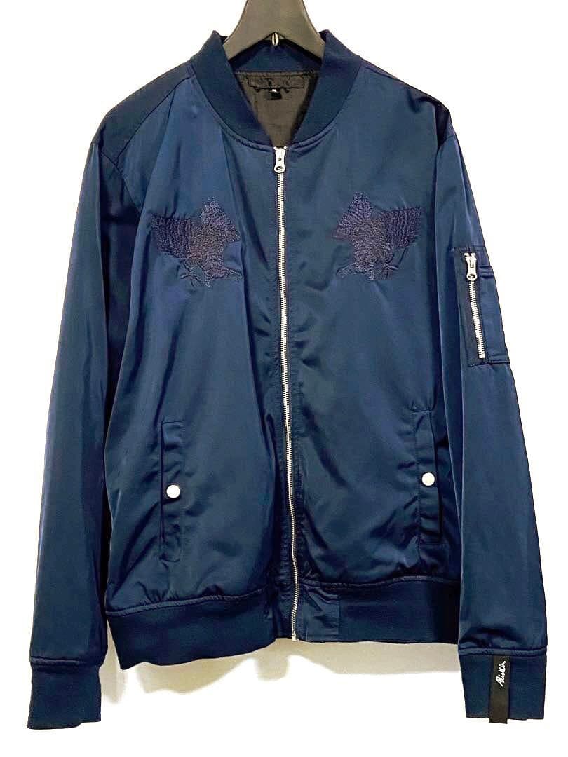 アリステア スカジャン MA-1 両面刺繍 鷹 和柄 刺繍ジャケットXLネイビー