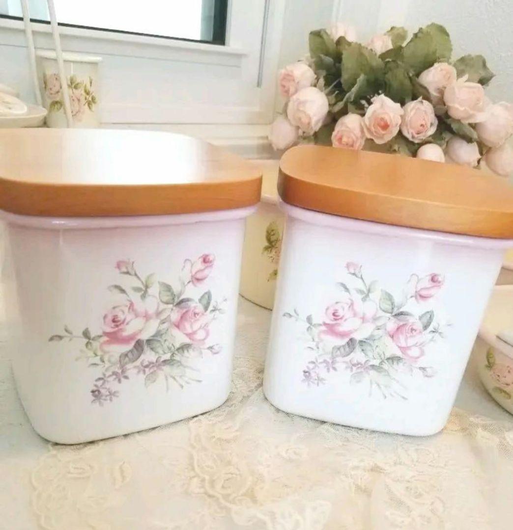 イマン imane ビビアンピンク 四角木蓋キャニスター2個セットホーロー