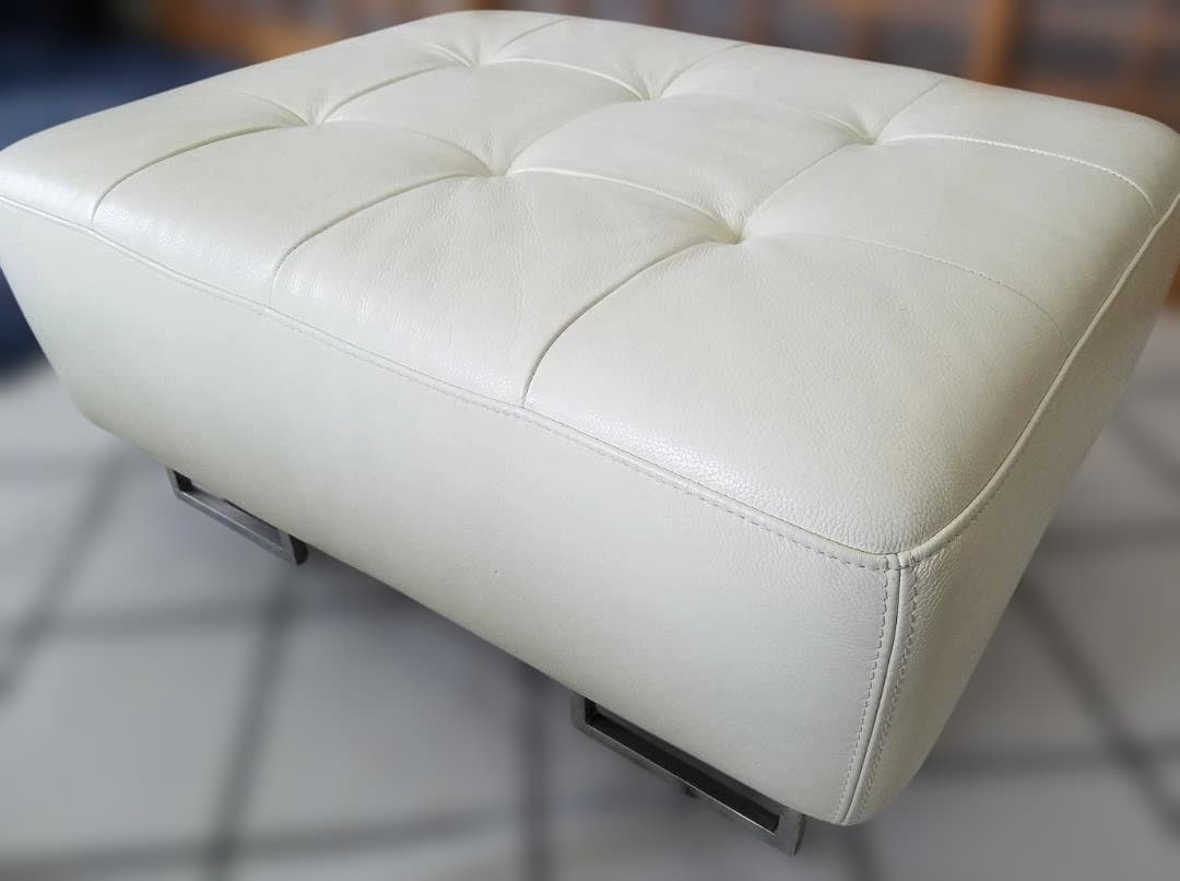 ②IDC 大塚家具 本革 オットマン L/Sコンフォート ホワイト レザー 中古