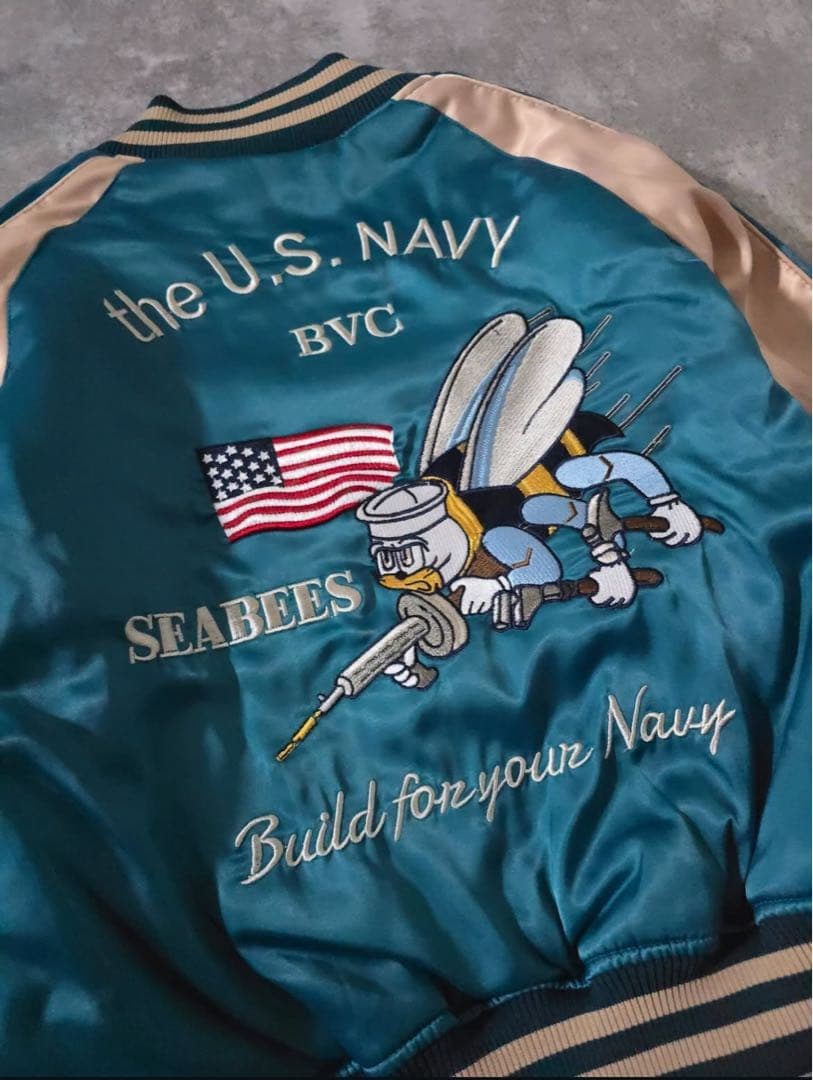 サ*ん様 U.S.NAVY SEABEES×鶴刺繍 リバーシブルスカジャン スー