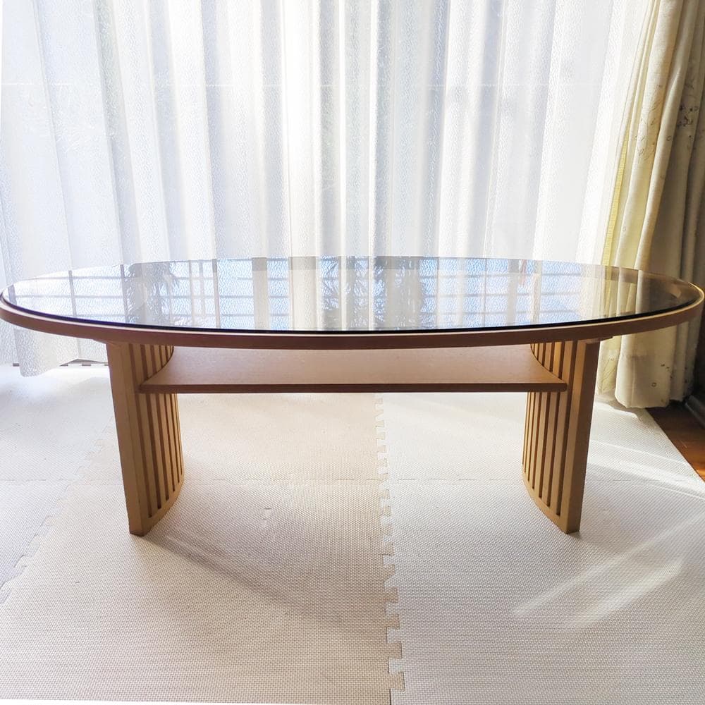 楕円形ガラストップ ローテーブル【和モダンデザイン】