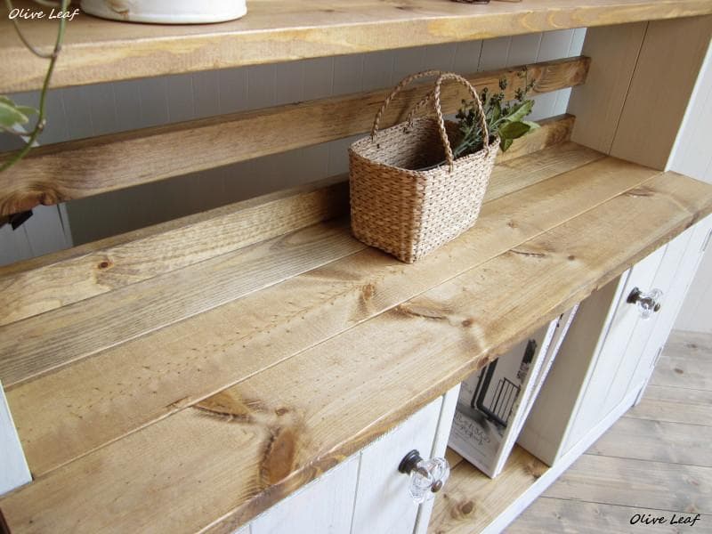 サイズオーダー可！●２扉ローキャビネット●無垢材シャビーホワイト●受注製作