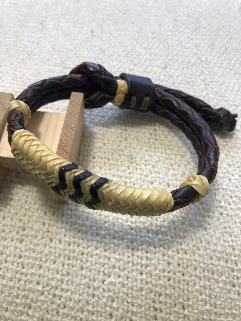 DOUBLERL RRL レザーブレスレット　編み込み ラルフローレン　ブラウン