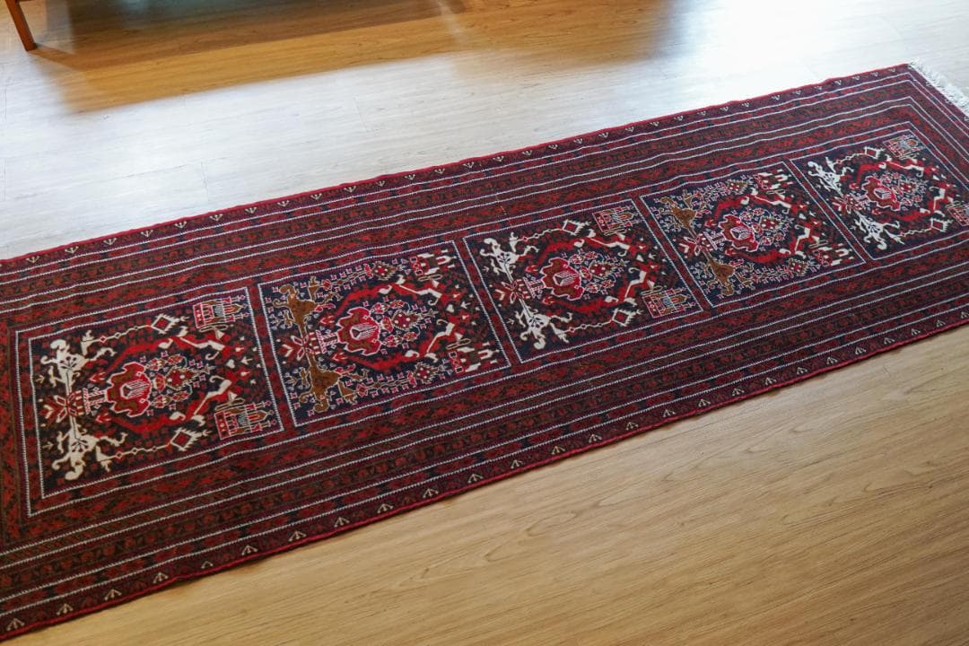 アフガニスタン手織り絨毯 ビルジク 292×89cm ランナー トライバルラグ