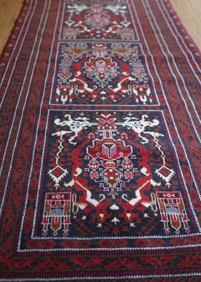 アフガニスタン手織り絨毯 ビルジク 292×89cm ランナー トライバルラグ