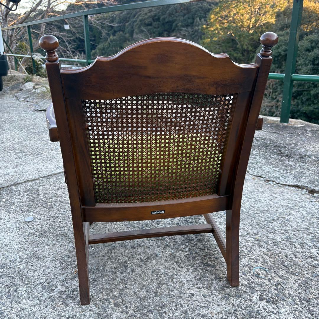 寺222 美品 オールドカリモク ラタンチェア モケットグリーン ②