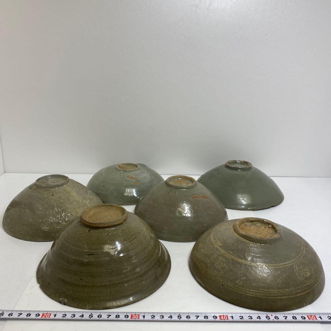 16世紀　高麗青磁　白泥象嵌鉢6点　トヒエ　東さ7-1227☆2F
