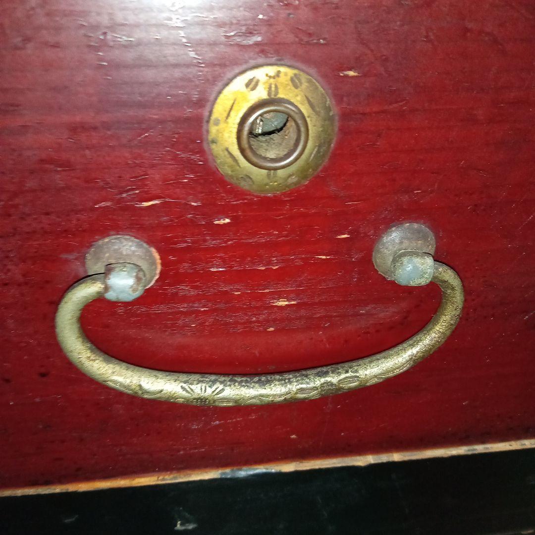 古箪笥　桐タンス　塗タンス　整理タンス　昔ガラス　三段タンス　アンティーク