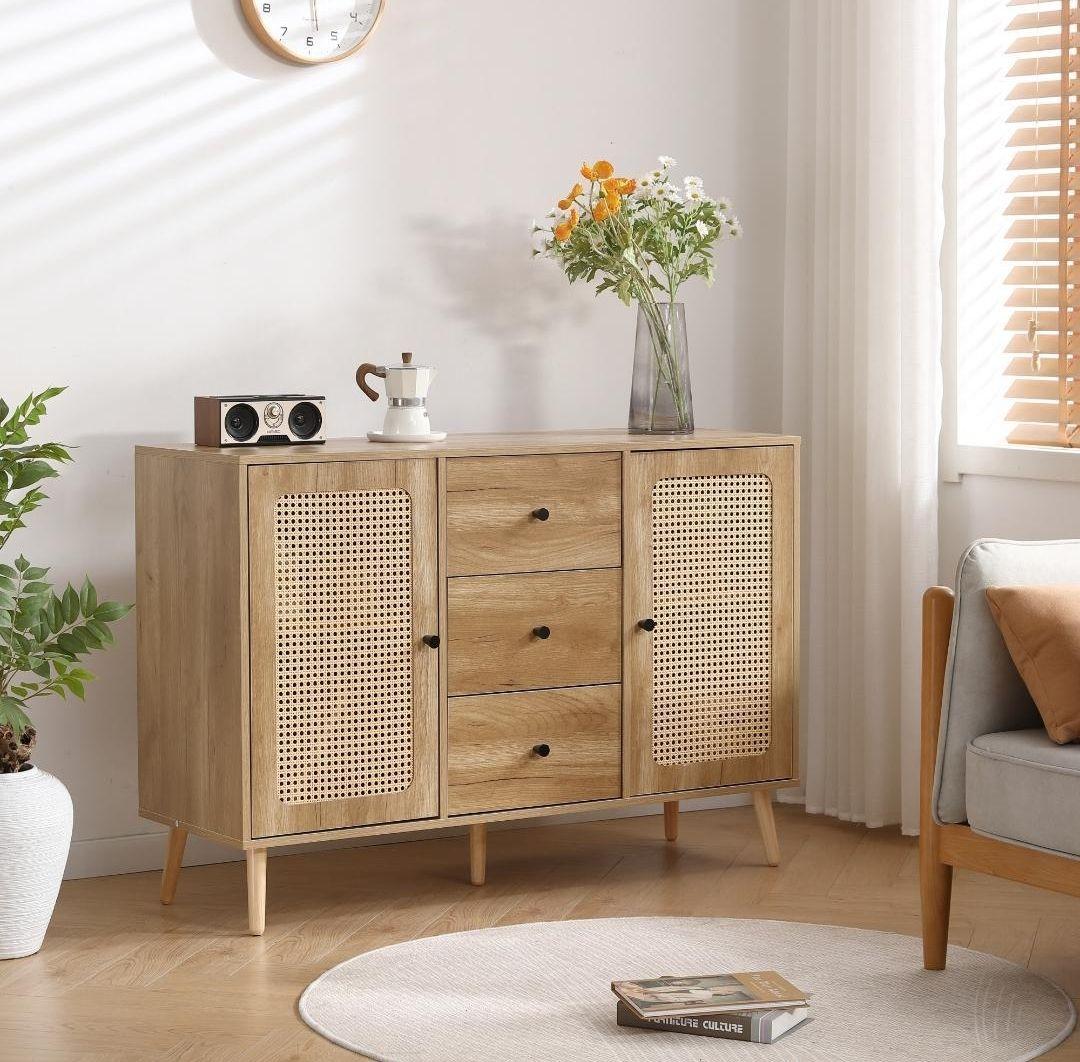 mumbeatiful0 木製キャビネット ラタン風扉付き