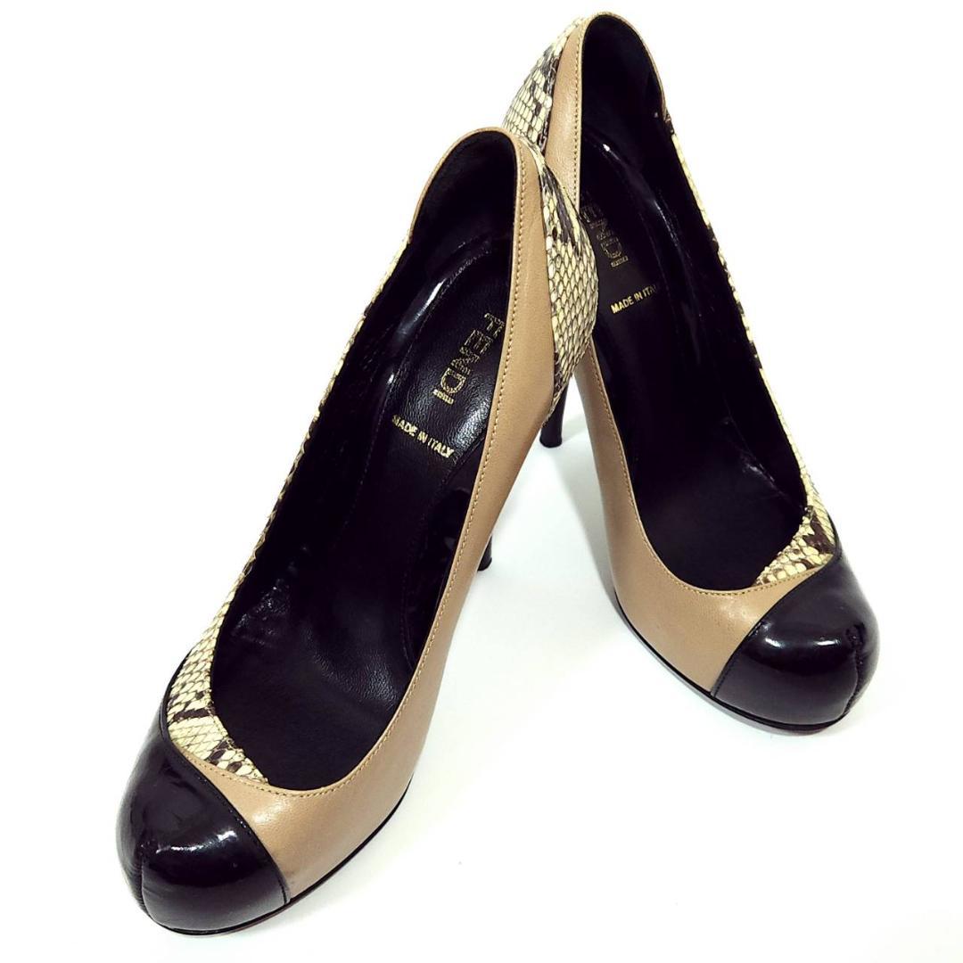 FENDI パンプス パイソン ブラック ブラウン プラットフォーム パイソン