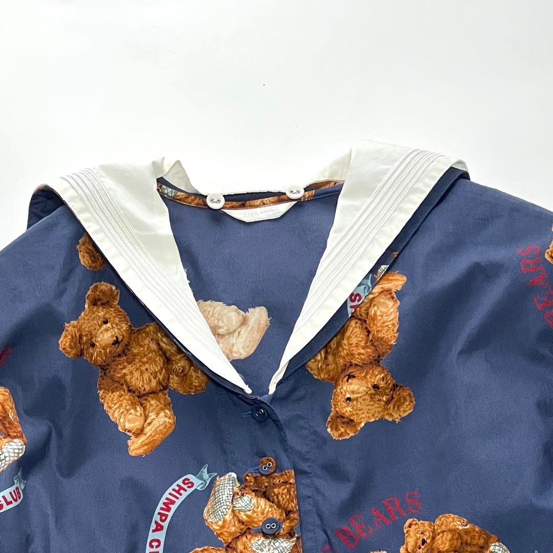 【美品】ピンクハウス　ロングワンピース　セーラーカラー　ベア　ギャザー　青