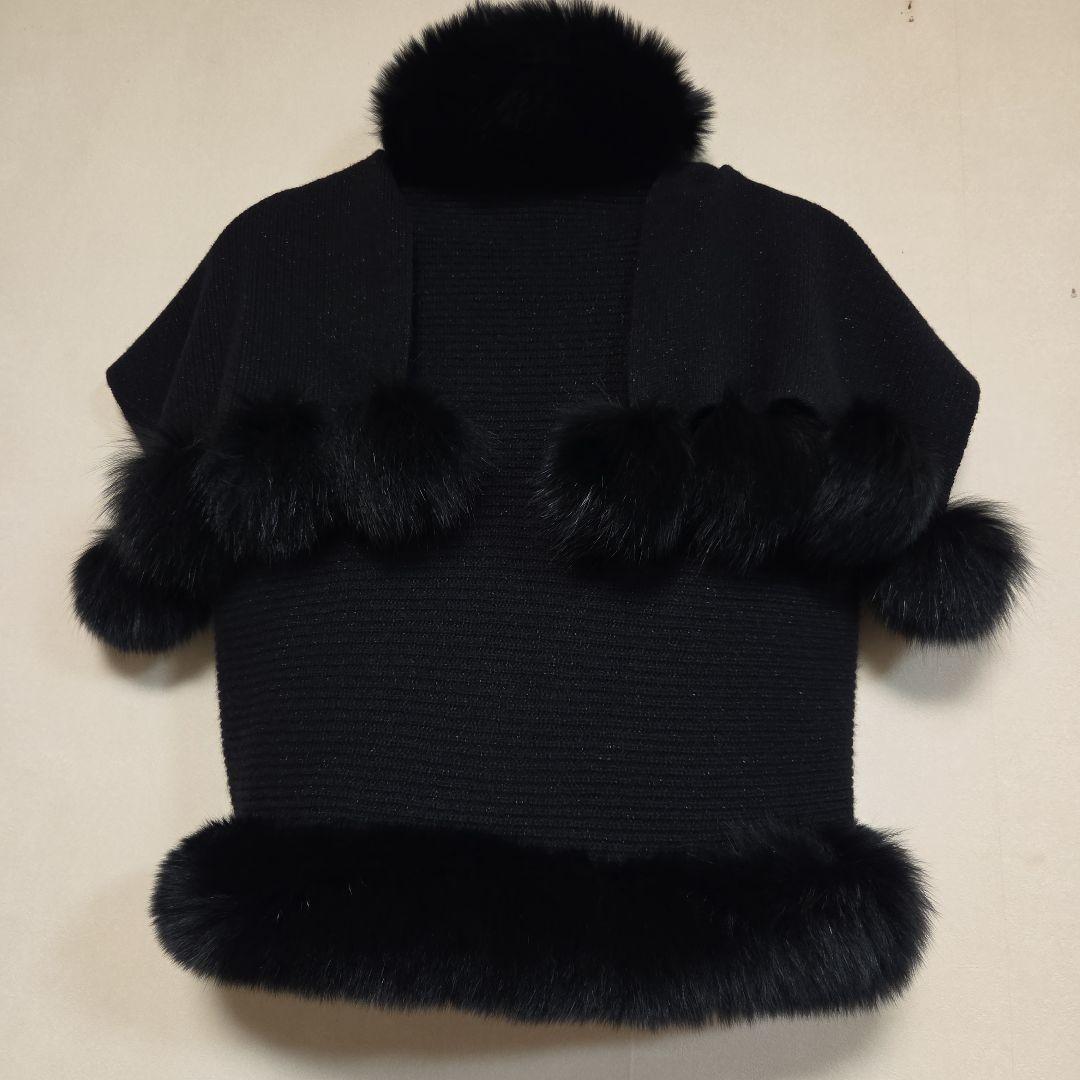 ★LANVIN　COLLECTION リアルファー付き ニットショール