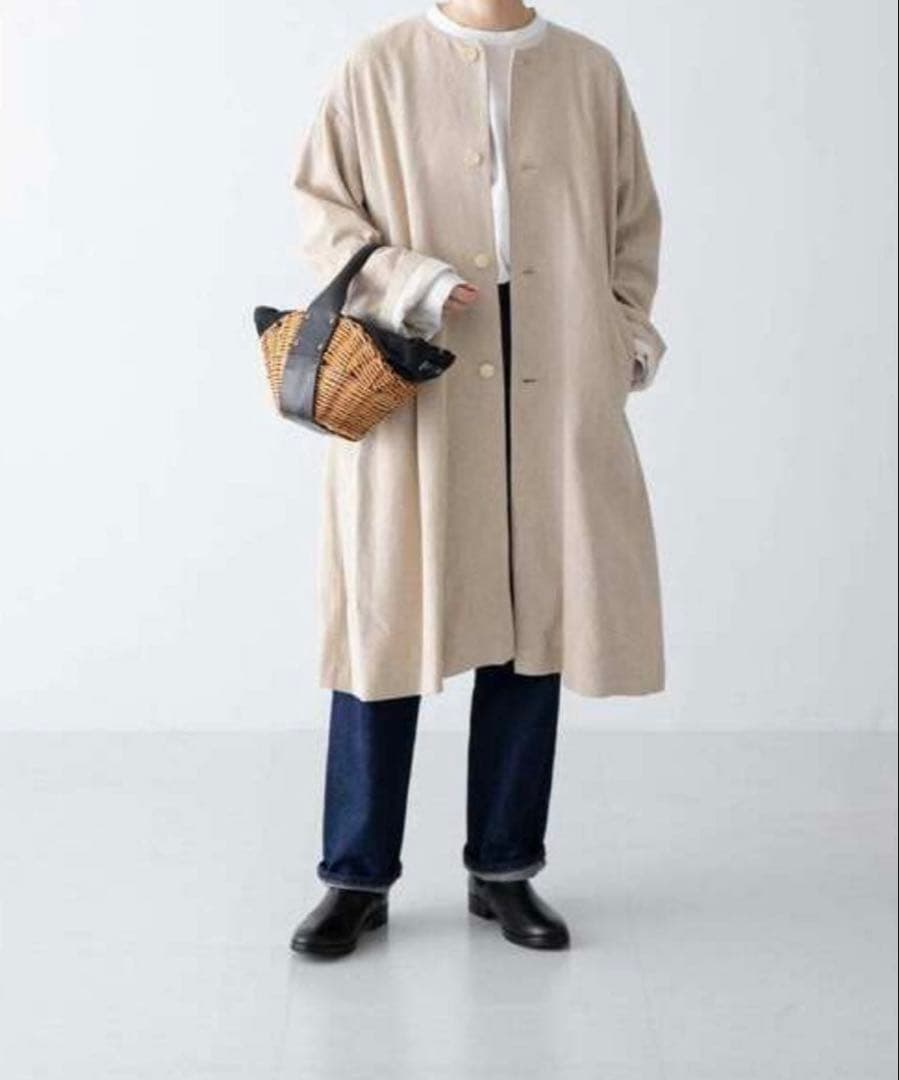 【新品タグ付き】かぐれ リネンレーヨンテントコート　　リネンコート ベージュ