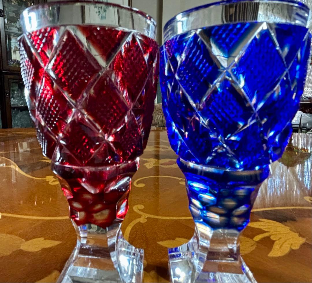 島津薩摩切子　脚付杯　2客