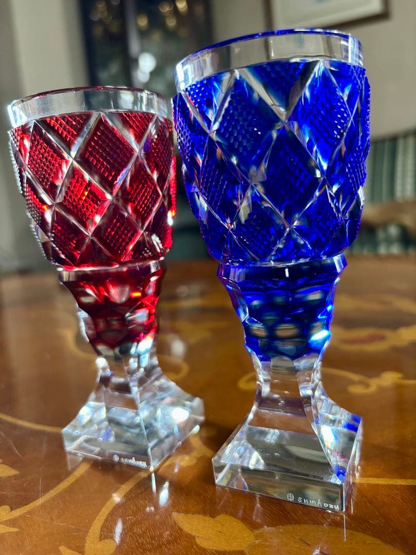 島津薩摩切子　脚付杯　2客