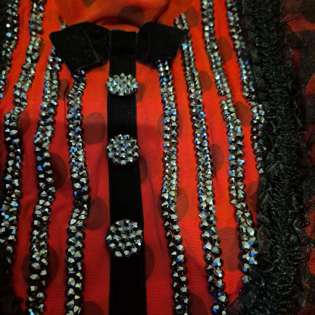 社交ダンス　スタンダードドレス　赤と黒の水玉模様ドレス　S～M