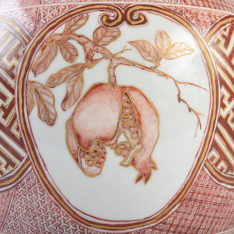 九谷焼　北山堂　赤絵金彩　瑞果文　花瓶　共箱　F　R9158B