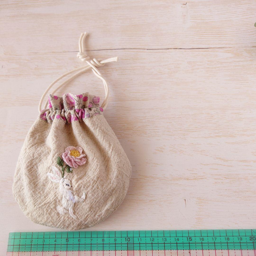ちっちゃな巾着 サシェ M ／詰替タイプ【うさことピンクの薔薇】