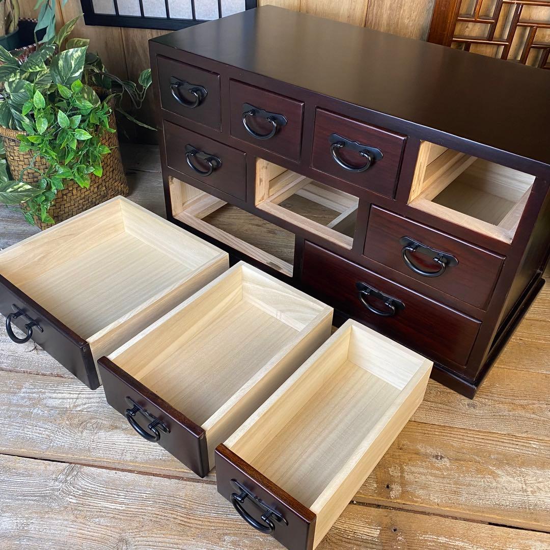 民芸家具桐無垢多引き出しチェスト二点セット木製多収納飾り棚工具棚裁縫棚箪笥タンス