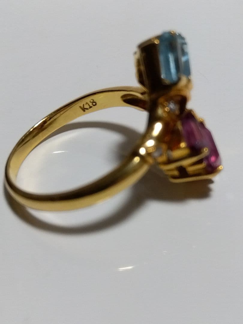 アクアマリンとアメジストのリング　K18