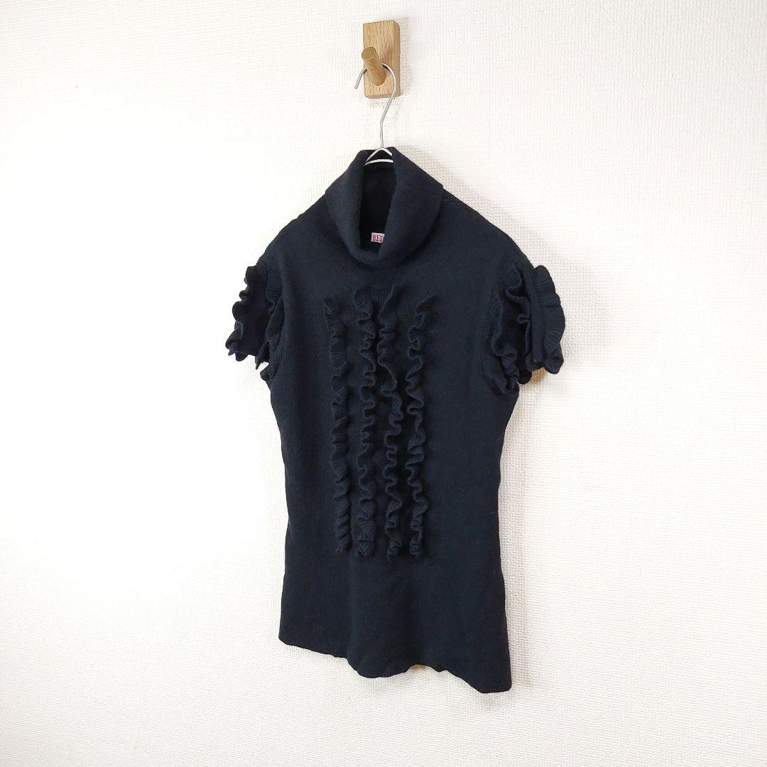 レッドヴァレンティノ カシミヤアンゴラ入 フリル フレンチニット M ブラック