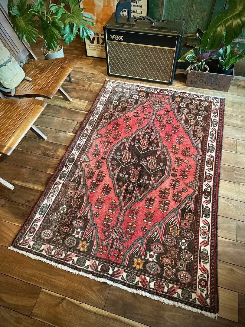 トライバルラグ　ヴィンテージラグ　ペルシャ絨毯　マズラガン　ハマダン　美品
