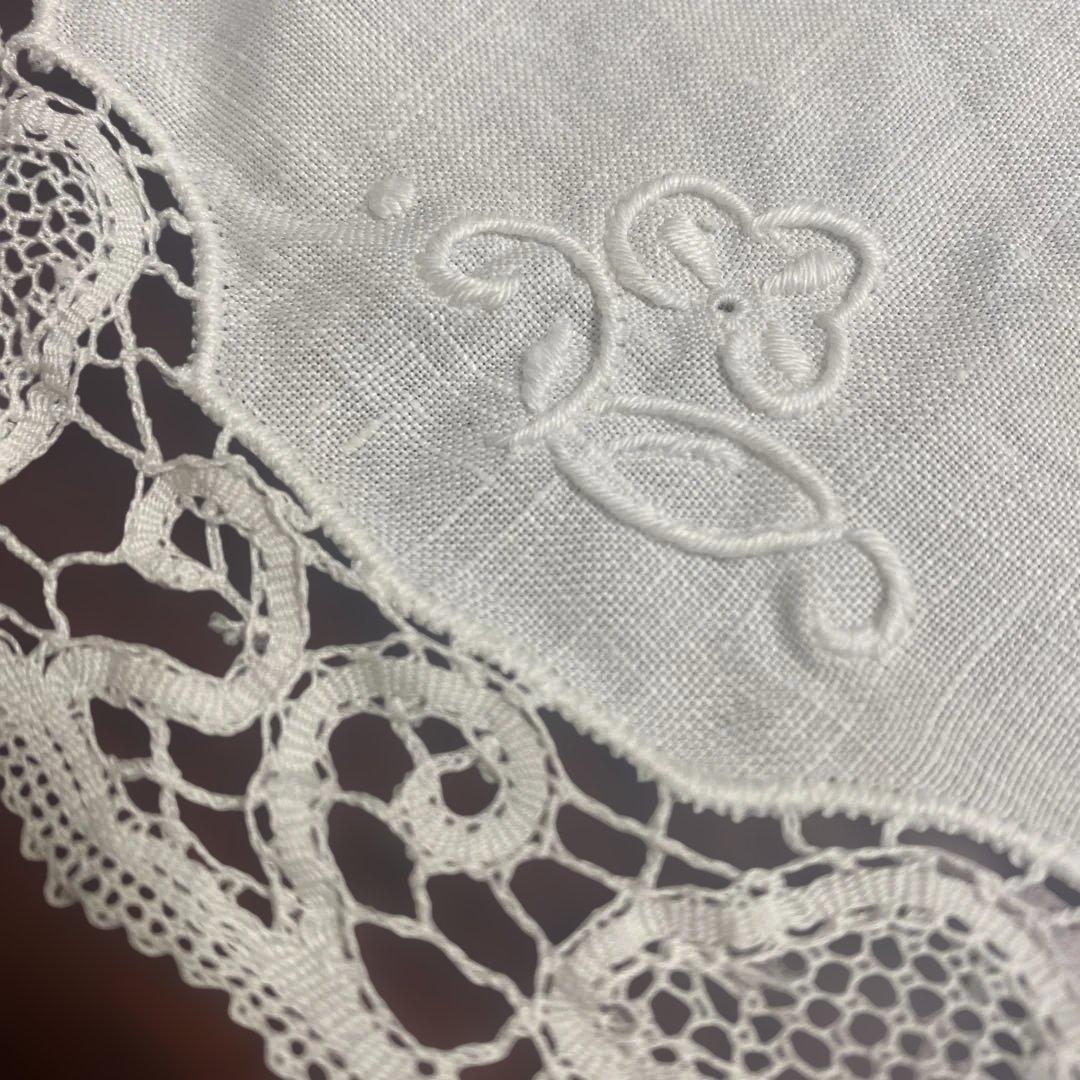 アンティークレース リネン円形ホワイト