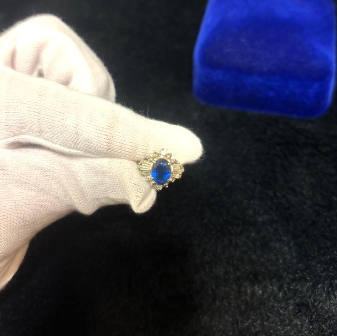 K14 ブルーストーン リング メレダイヤモンド付 ゴールド 指輪 オーバル