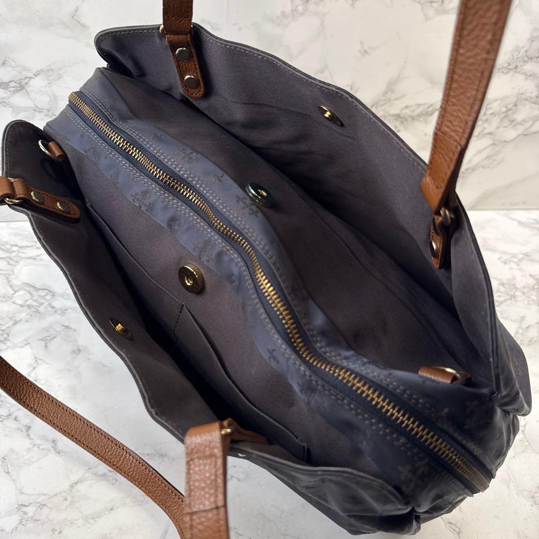 ほぼ未使用品russet ラシット ナイロン×本革 レザートートバッグ ネイビー