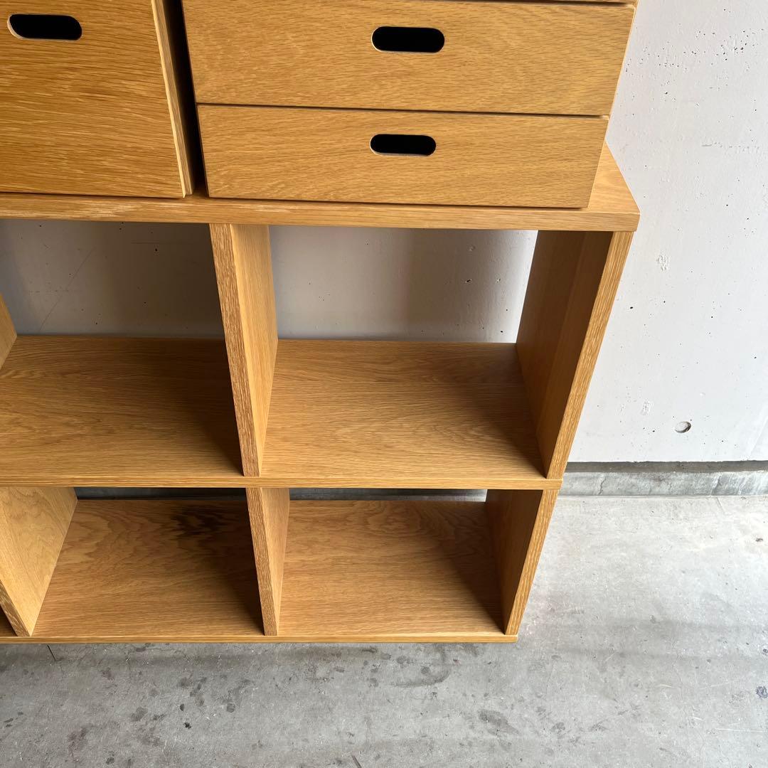 美品★無印 スタッキングシェルフセット・３段×２列・オーク材 チェスト２個竹箱付