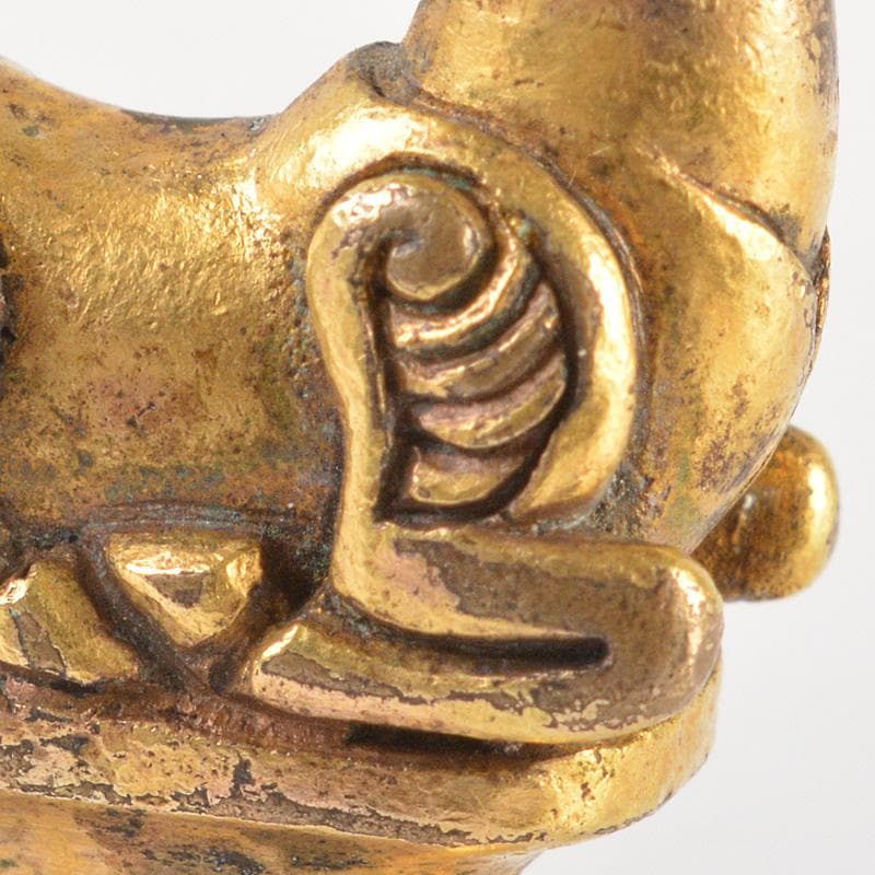 中国　古銅鍍金　馬像　紙鎮　置物　V　R7506