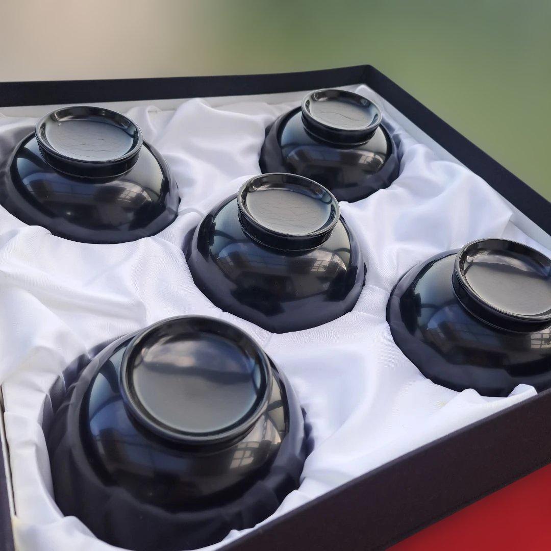 【輪島塗　布袋型\"汁椀×5客】布着本堅地　内朱　未使用品