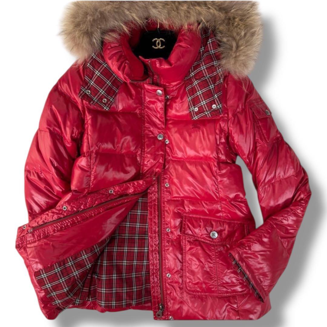 極美品 バーバリーブルーレーベル ノバチェック フレア Aライン ダウンJKT