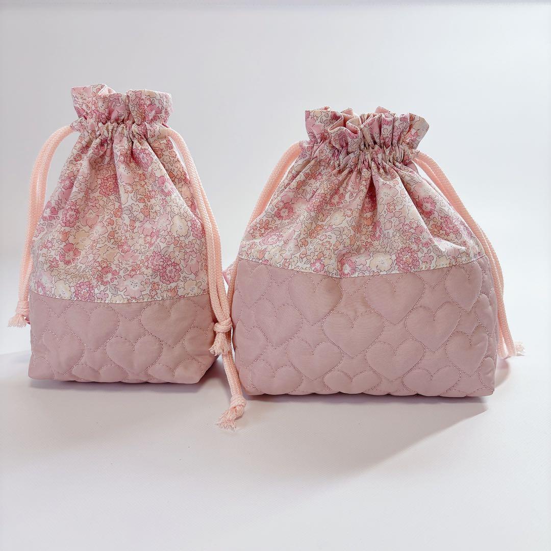 mamama様　レッスンバッグ　上履き袋　体操着袋　ヌビ　ハート　キルト