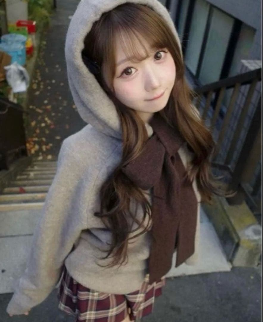 ZARA フード付きリボンニットカーディガン