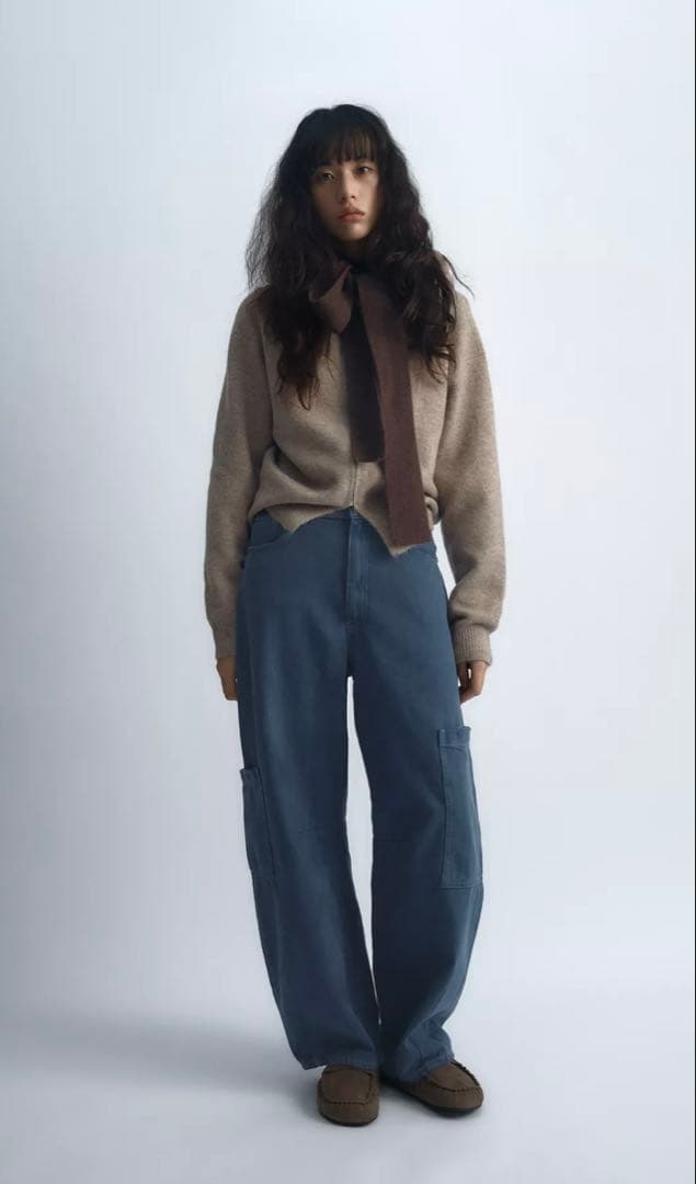 ZARA フード付きリボンニットカーディガン