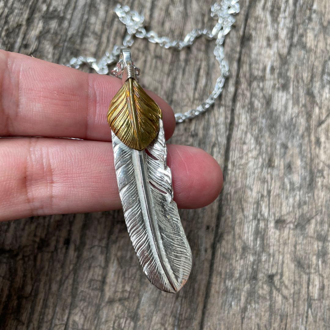 上金 左 フェザー ネックレス トップ ハート ハンドメイド ノーブランド
