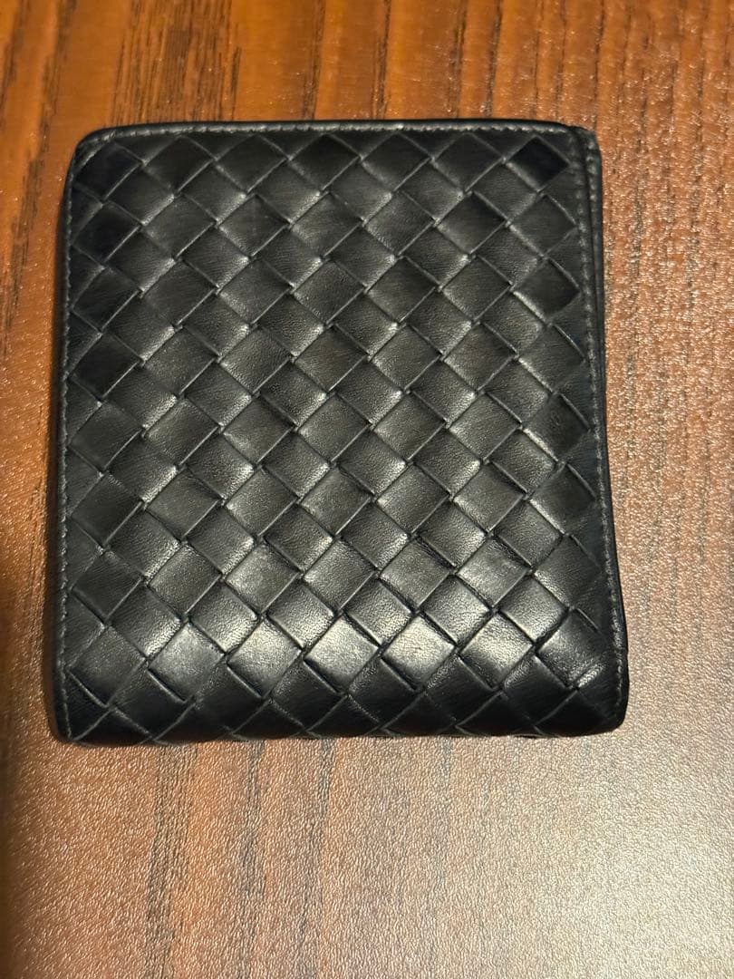 黒 レザー 編み込み 二つ折り財布