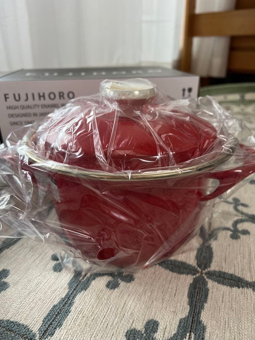 FUJIHORO 富士ホーロー 赤 16cm 両手鍋 レシピ本付き