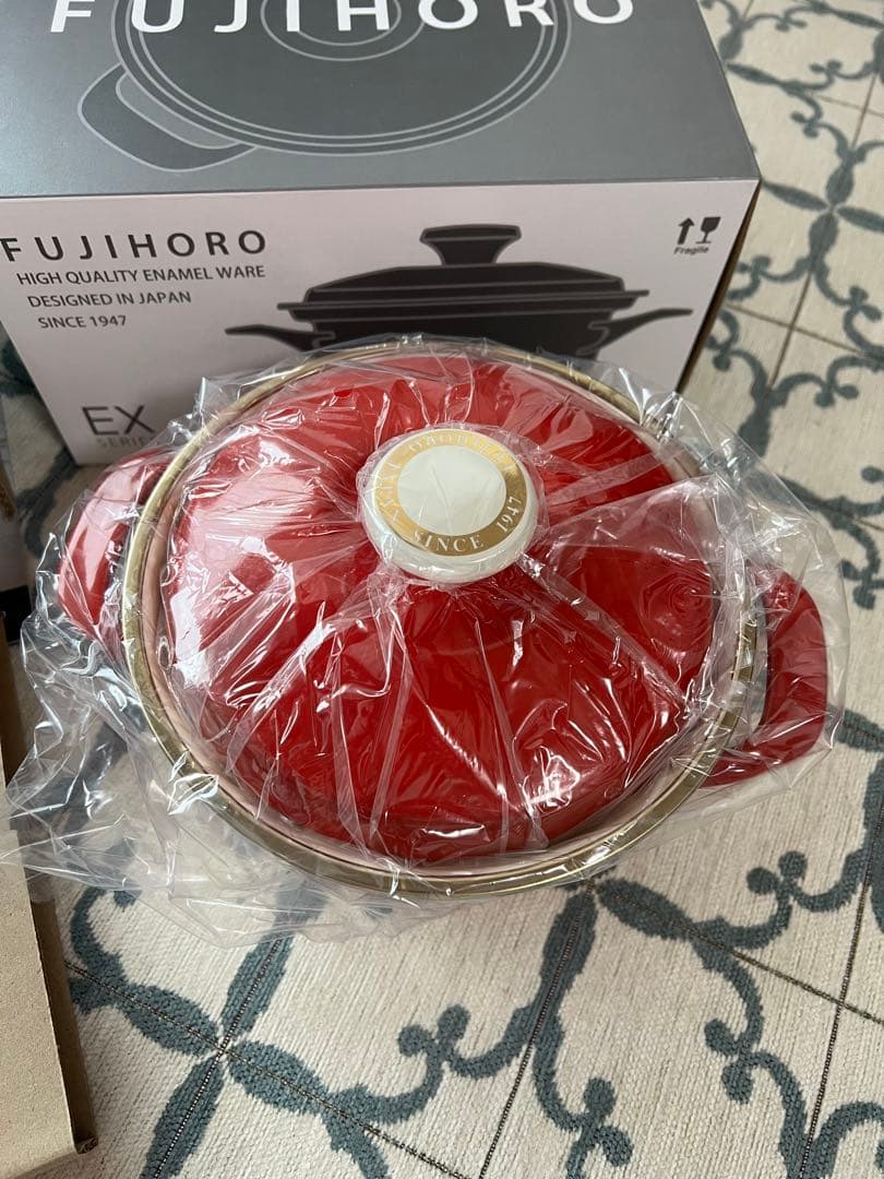 FUJIHORO 富士ホーロー 赤 16cm 両手鍋 レシピ本付き