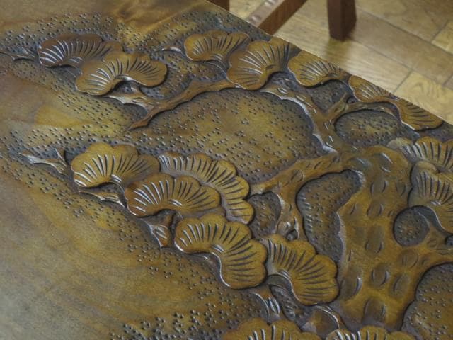 伝統工芸 軽井沢彫り『桜・松・竹』彫刻 3つ組 ネストテーブル/サイドテーブル