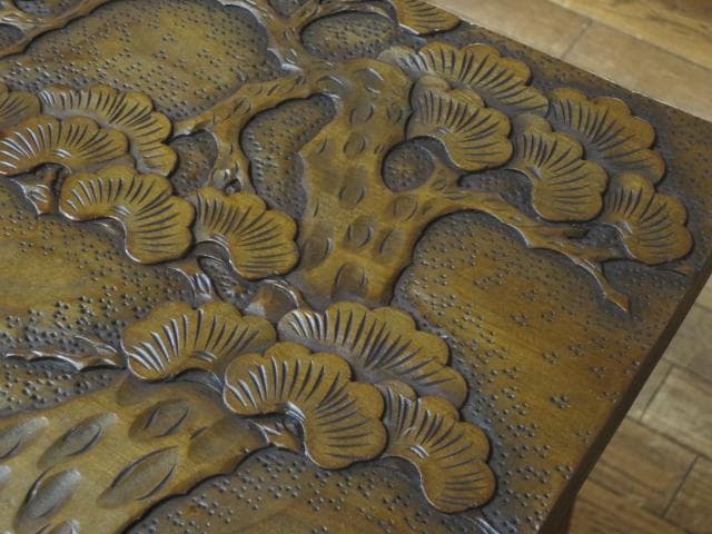 伝統工芸 軽井沢彫り『桜・松・竹』彫刻 3つ組 ネストテーブル/サイドテーブル