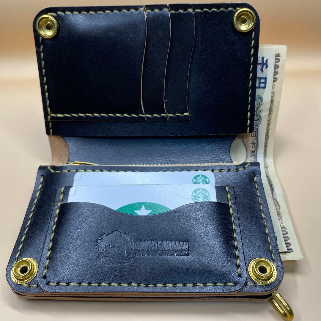 [値下] 無骨 艶 手染め 茶芯 お札折らずに収納ミドルトラッカーウォレット