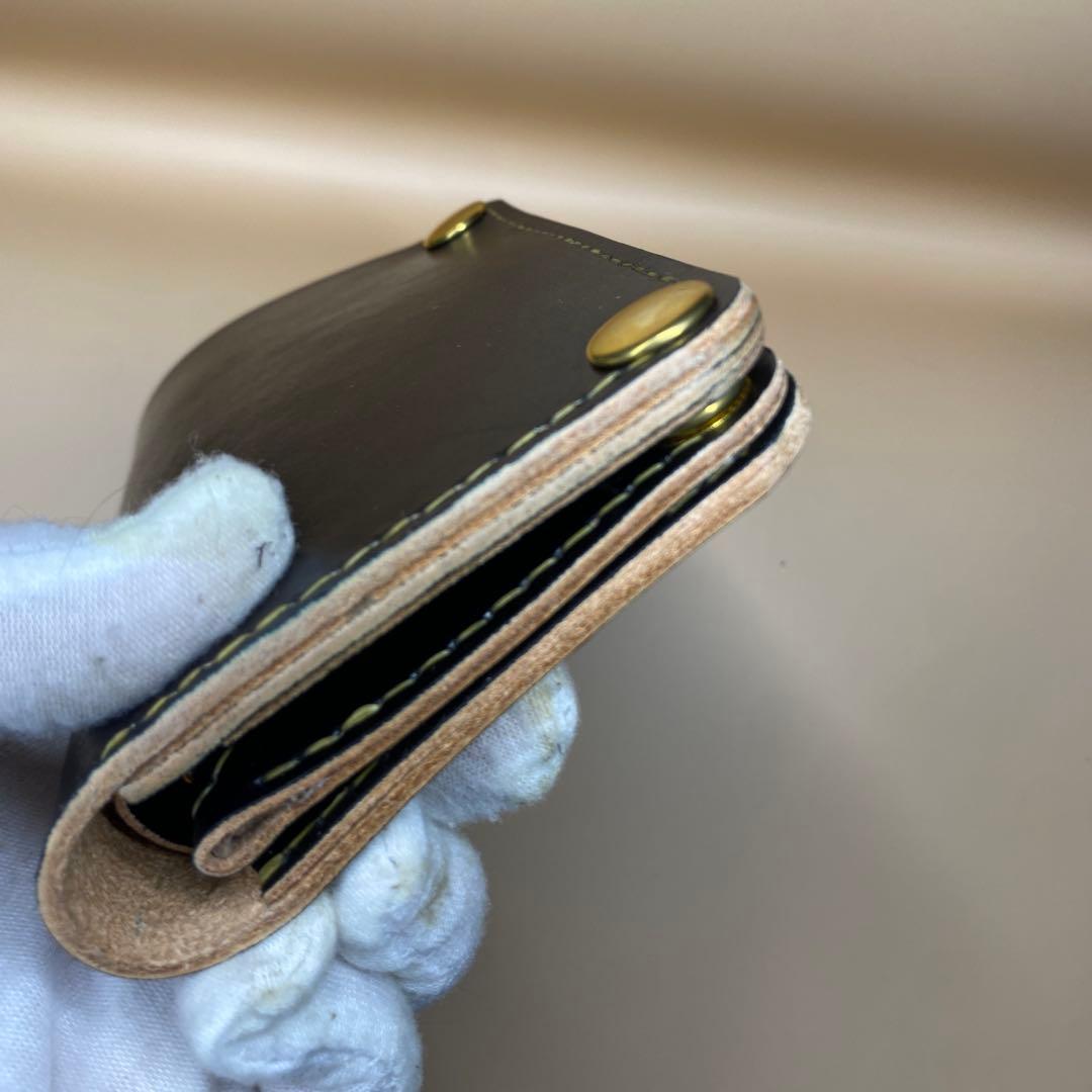 [値下] 無骨 艶 手染め 茶芯 お札折らずに収納ミドルトラッカーウォレット