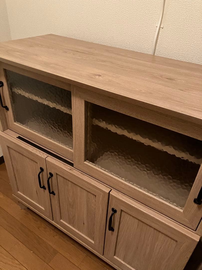 石目調ガラスの北欧風キッチンカウンター (幅90cm GN)