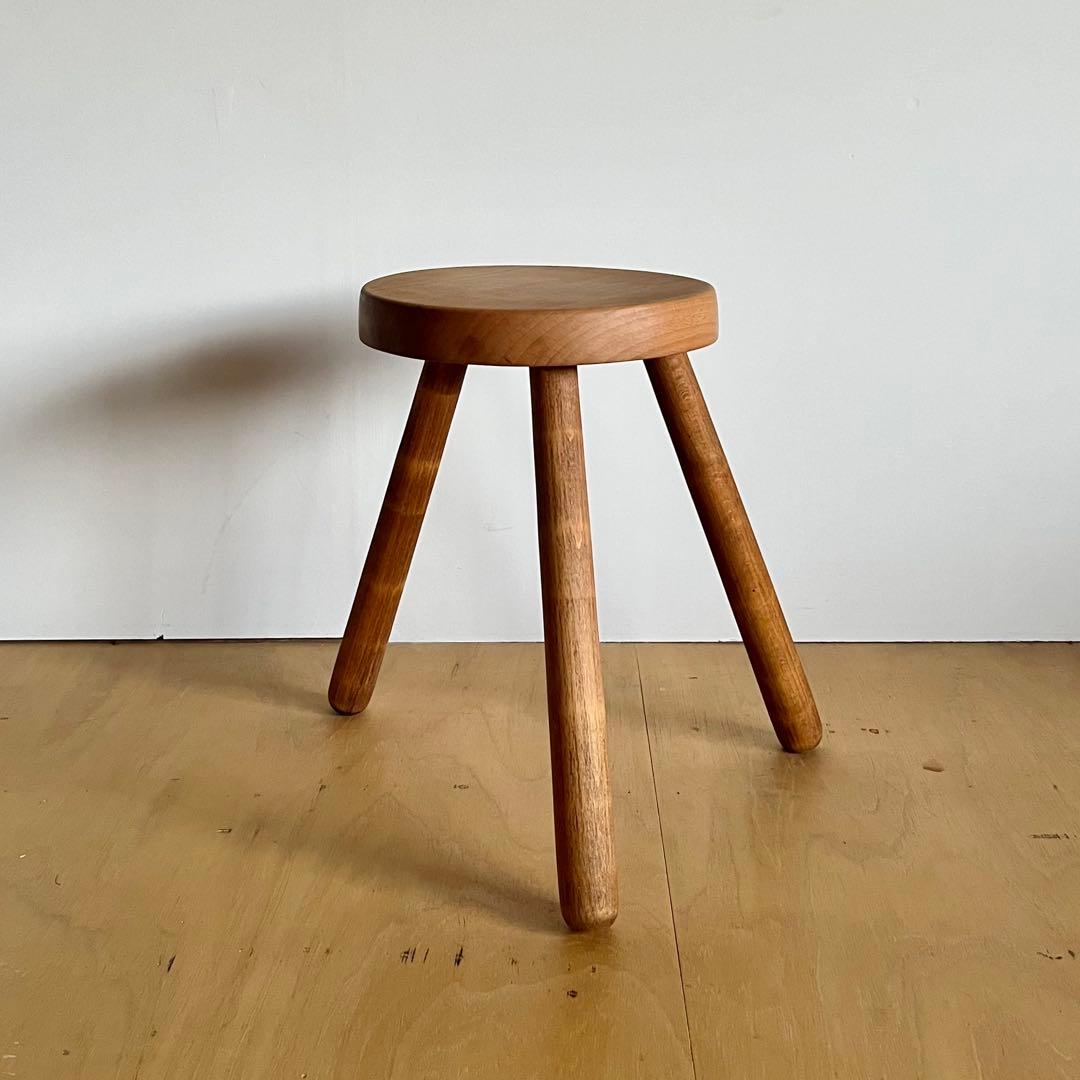 ヴィンテージスツール 3本脚 ブルータリズム フランス製 無垢材