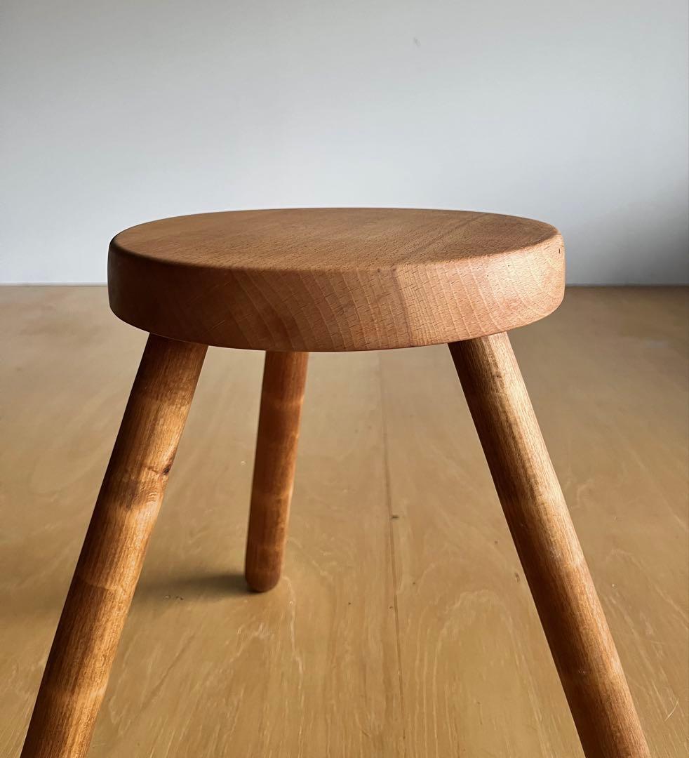 ヴィンテージスツール 3本脚 ブルータリズム フランス製 無垢材