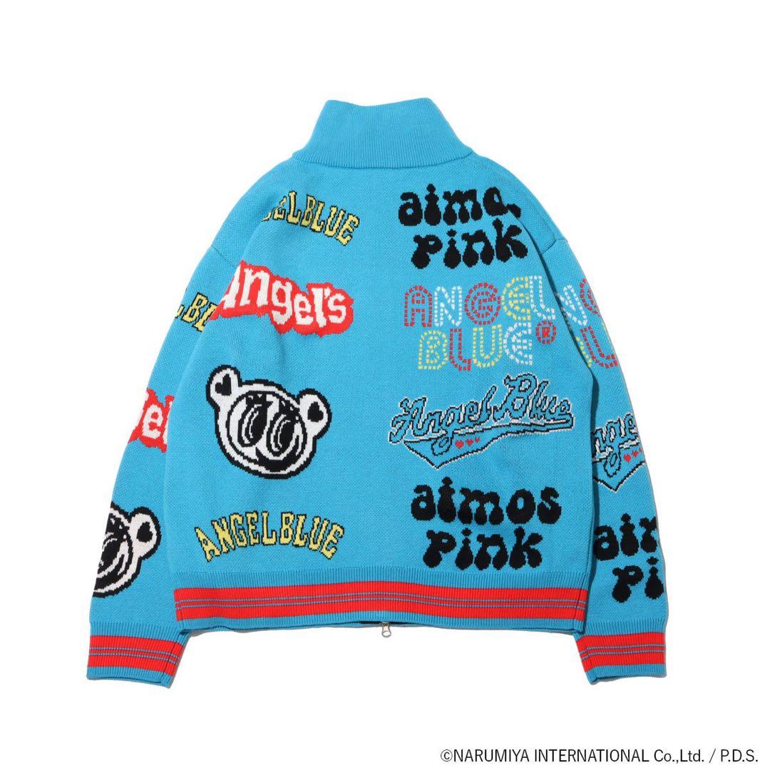 atmos pink × ANGEL BLUE 総柄 ロゴ ニットブルゾン
